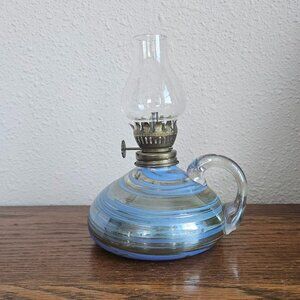 Iridescent Blue Glass Oil Lamp